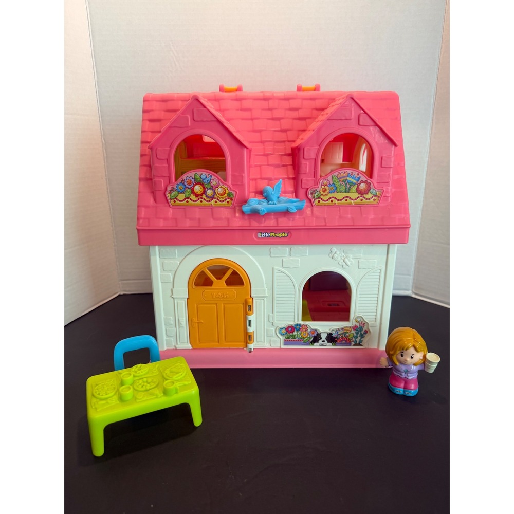 Fisher Price Little People Surprise & Sounds Home Dollhouse Pink Roof WORKS